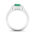 1.95 Ct Oval Green Zambian Emerald and White Diamond Prong 14k Gold Halo Pave Bridge Ring by Fine Color Jewels