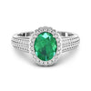 1.95 Ct Oval Green Zambian Emerald and White Diamond Prong 14k Gold Halo Pave Bridge Ring