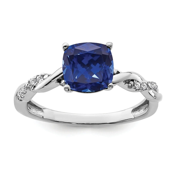 1.96 Ct Cushion Blue Created Sapphire & Diamond Prong Silver Infinity Twisted Ring by Fine Color Jewels