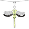 1.98 Ct Green Peridot Prong Sterling Silver Dragonfly Pendant Cable Chain Necklace