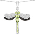 1.98 Ct Green Peridot Prong Sterling Silver Dragonfly Pendant Cable Chain Necklace by Fine Color Jewels
