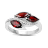 1.98 Ct Marquise Red Garnet and White Topaz Prong Silver Three Stone Leaf Ring