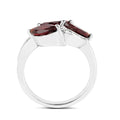 1.98 Ct Marquise Red Garnet and White Topaz Prong Silver Three Stone Leaf Ring by Fine Color Jewels