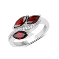 1.98 Ct Marquise Red Garnet and White Topaz Prong Silver Three Stone Leaf Ring by Fine Color Jewels