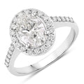 1.98 Ct Oval Lab Diamond Platinum Prong Halo Bridal Cathedral Ring with Pave Band by Fine Color Jewels