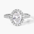 1.98 Ct Oval Lab Diamond Platinum Prong Halo Bridal Cathedral Ring with Pave Band by Fine Color Jewels
