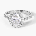 1.98 Ct Oval Lab Diamond Platinum Prong Halo Bridal Cathedral Ring with Pave Band by Fine Color Jewels