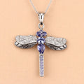 1.99 Ct Violet Tanzanite Prong Silver Dragonfly Pendant Cable Chain Necklace by Fine Color Jewels