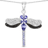 1.99 Ct Violet Tanzanite Prong Silver Dragonfly Pendant Cable Chain Necklace