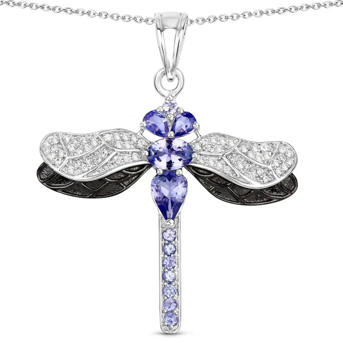 1.99 Ct Violet Tanzanite Prong Silver Dragonfly Pendant Cable Chain Necklace by Fine Color Jewels