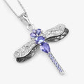 1.99 Ct Violet Tanzanite Prong Silver Dragonfly Pendant Cable Chain Necklace by Fine Color Jewels