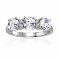 Round White Topaz Prong Sterling Silver Three Stone Ring by Fine Color Jewels