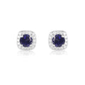 Small Sapphire Halo Stud Earrings by Fine Color Jewels