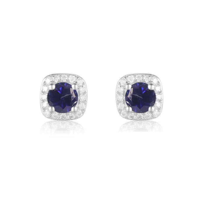 Small Sapphire Halo Stud Earrings by Fine Color Jewels