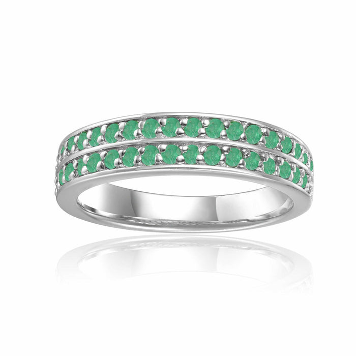 0.75 Ct Round Green Emerald Prong Silver Dual Eternity Ring by Fine Color Jewels