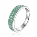 0.75 Ct Round Green Emerald Prong Silver Dual Eternity Ring by Fine Color Jewels