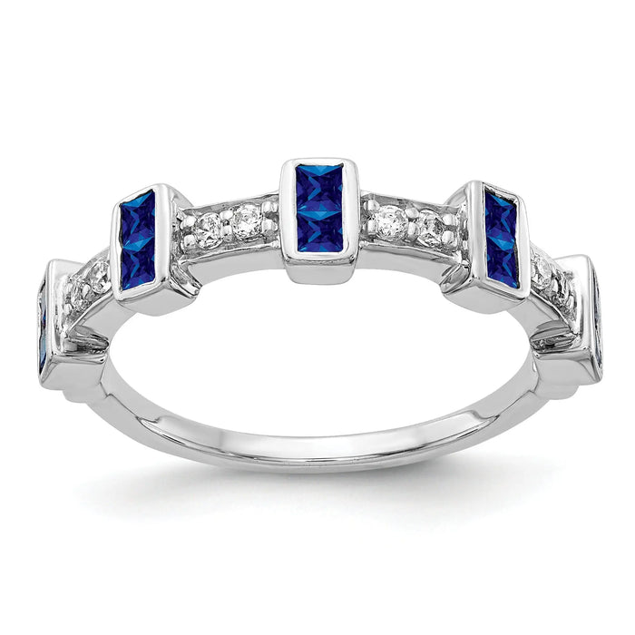 1 Ct Blue Princess-Cut Sapphire Diamond Channel 14k White Gold Fancy Ring by Fine Color Jewels
