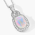 1 Ct cushion white Ethiopian Opal and Lab Diamond prong Silver Slide Pendant Necklace by Fine Color Jewels