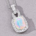 1 Ct cushion white Ethiopian Opal and Lab Diamond prong Silver Slide Pendant Necklace by Fine Color Jewels