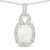 1 Ct cushion white Ethiopian Opal and Lab Diamond prong Silver Slide Pendant Necklace
