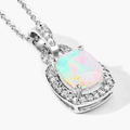 1 Ct cushion white Ethiopian Opal and Lab Diamond prong Silver Slide Pendant Necklace by Fine Color Jewels