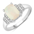 1 Ct Cushion White Ethiopian Opal Lab Diamond Prong Silver Bridge Ring by Fine Color Jewels