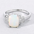 1 Ct Cushion White Ethiopian Opal Lab Diamond Prong Silver Bridge Ring by Fine Color Jewels