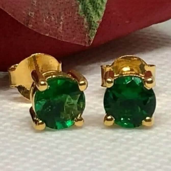 1 Ct Natural Green Emerald Round Cut Women's Stud Earrings 14K Real Yellow Gold by DailySale