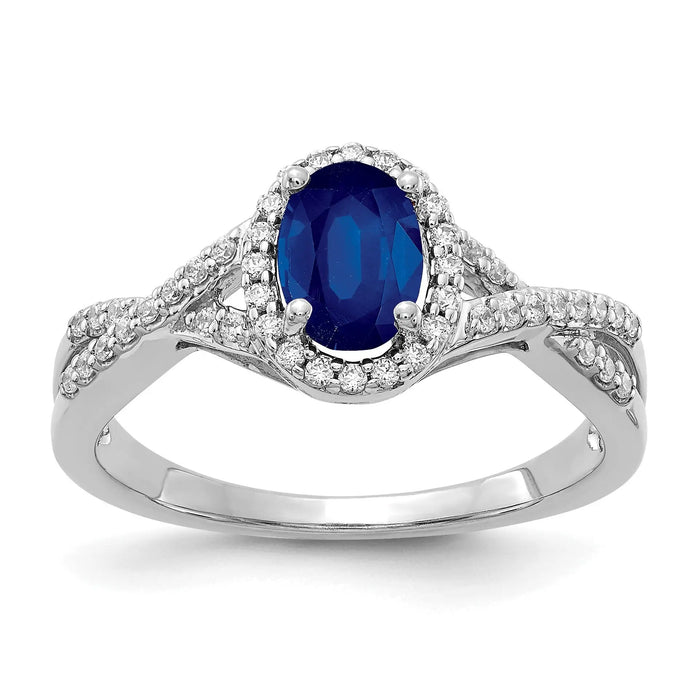1 Ct Oval Blue Sapphire & Diamond Prong 10K Gold Halo Criss Cross Ring by Fine Color Jewels