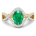1 Ct Oval Green Zambian Emerald Diamond Prong 14K Gold Crossover Ring by Fine Color Jewels