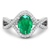 1 Ct Oval Green Zambian Emerald Diamond Prong 14K Gold Crossover Ring