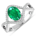 1 Ct Oval Green Zambian Emerald Diamond Prong 14K Gold Crossover Ring by Fine Color Jewels