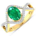 1 Ct Oval Green Zambian Emerald Diamond Prong 14K Gold Crossover Ring by Fine Color Jewels