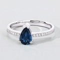 1 Ct Pear London Blue Topaz Lab Diamond V-Prong Silver Pave Bridge Ring by Fine Color Jewels