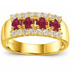 1 Ct Round Red Ruby 22k Gold Vermeil Three-Row Prong Eternity Band Ring