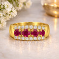 1 Ct Round Red Ruby 22k Gold Vermeil Three-Row Prong Eternity Band Ring by Fine Color Jewels