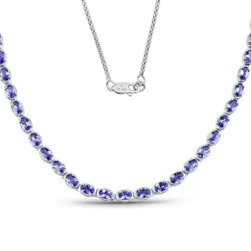 10.00 Ct Oval Purple Tanzanite Prong Silver Eternity Necklace by Fine Color Jewels