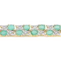 10.08 Ct Oval Green Emerald & Diamond Prong Yellow Gold Plated Silver Two Row X-Link Crossover Bracelet by Fine Color Jewels