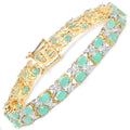 10.08 Ct Oval Green Emerald & Diamond Prong Yellow Gold Plated Silver Two Row X-Link Crossover Bracelet by Fine Color Jewels