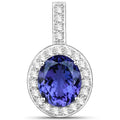 10.15 Ct Genuine Oval Tanzanite and Diamond 18K White Gold Halo Pendant by Fine Color Jewels