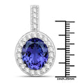 10.15 Ct Genuine Oval Tanzanite and Diamond 18K White Gold Halo Pendant by Fine Color Jewels
