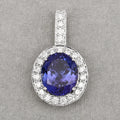 10.15 Ct Genuine Oval Tanzanite and Diamond 18K White Gold Halo Pendant by Fine Color Jewels