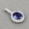 10.15 Ct Genuine Oval Tanzanite and Diamond 18K White Gold Halo Pendant by Fine Color Jewels
