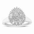 10K White Gold 1/2 Cttw Round & Baguette Cut Diamond Pear Shaped Domed PavÃ© Cluster with Halo Cocktail Ring (H-I Color, SI1-SI2 Clarity) - Size 5 by Bids.com