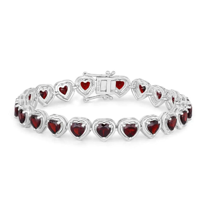 10.50 Ct Heart Red Garnet Prong Sterling Silver Tennis Bracelet by Fine Color Jewels