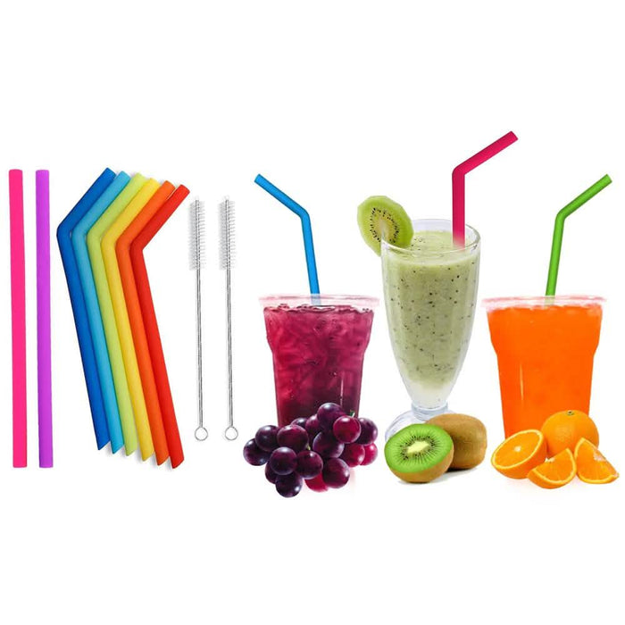 10-Pack: Reusable Silicone Wide Drinking Straws With Cleaning Brushes by DailySale