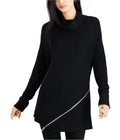 Bar III Zipper-Trim Turtleneck Tunic Sweater Black, Size XS by Vanessa Jane