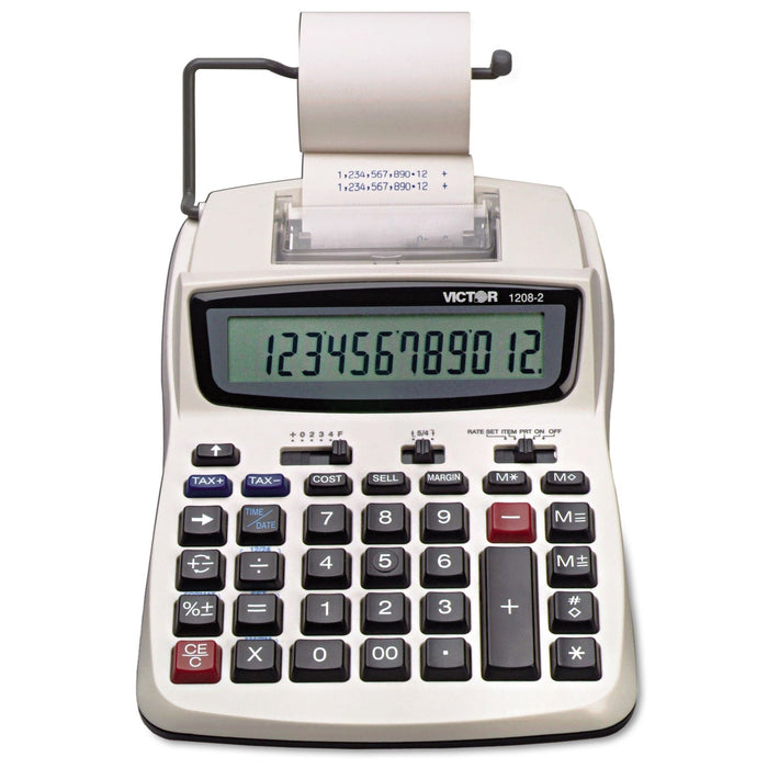 Victor 1208-2 Two-Color Compact Printing Calculator, Black/Red Print, 2.3 Lines/Sec