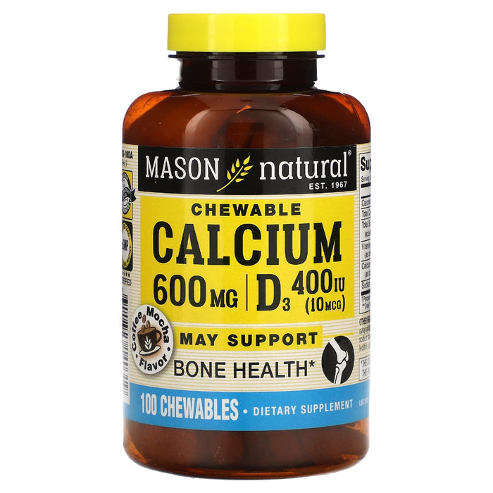 Mason Natural® Calcium 600 mg + D3 – Coffee Mocha Flavor (100 Chewable Tablets) by Pasteur Pharmacy