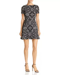 Aqua Laser-Cut Floral Flounce Dress, Size Medium by Vanessa Jane
